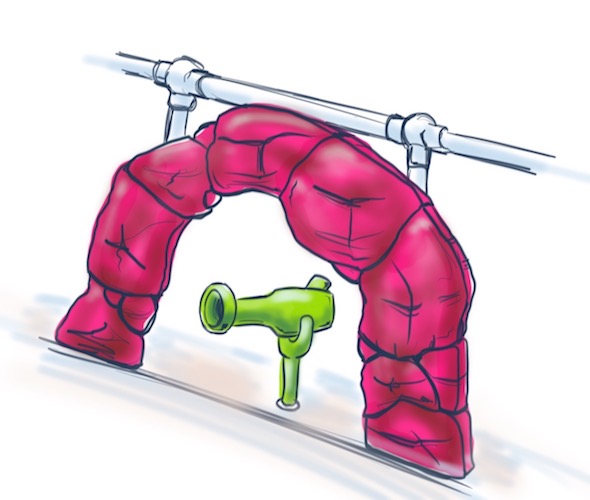 lava wall barrier with Flintstone Foam Ball Shooters