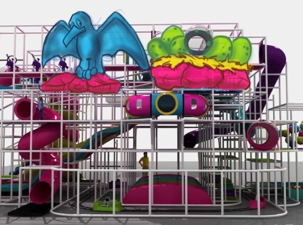 Indoor playground dinosaur theming bird and nest