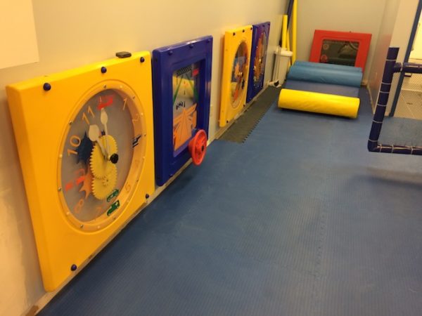 Tell time, driving, mirrors, and ball turn activity panels