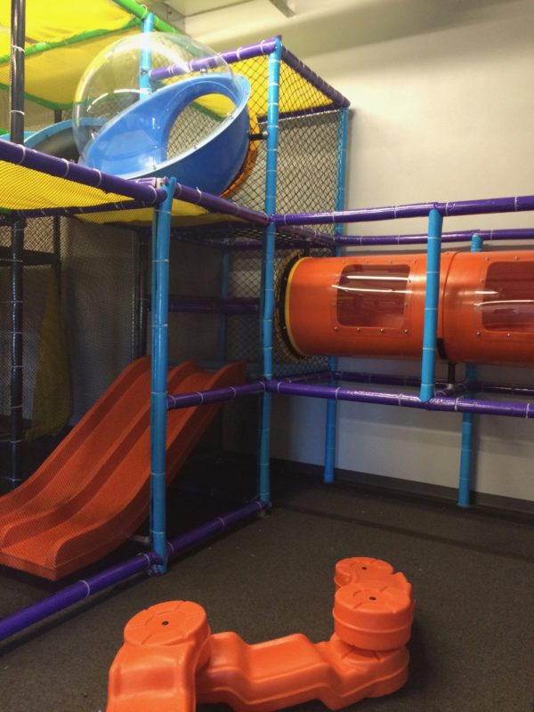 four foot triple rail slide, crawl tube with windows and balance beam