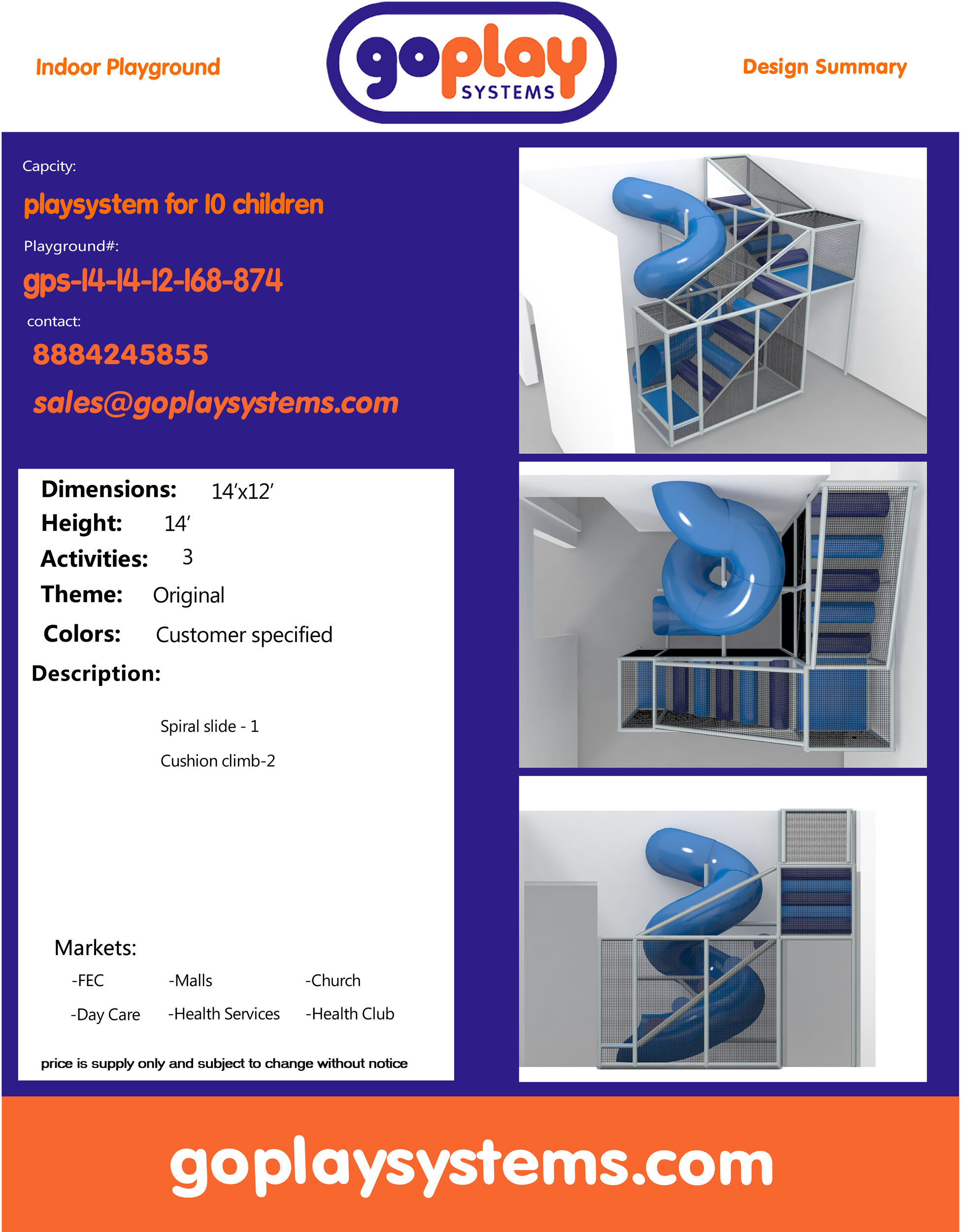 Buy Indoor Playground Equipment GPS874 - 14 ft. H x 14 ft. W 12 ft. - Image 2