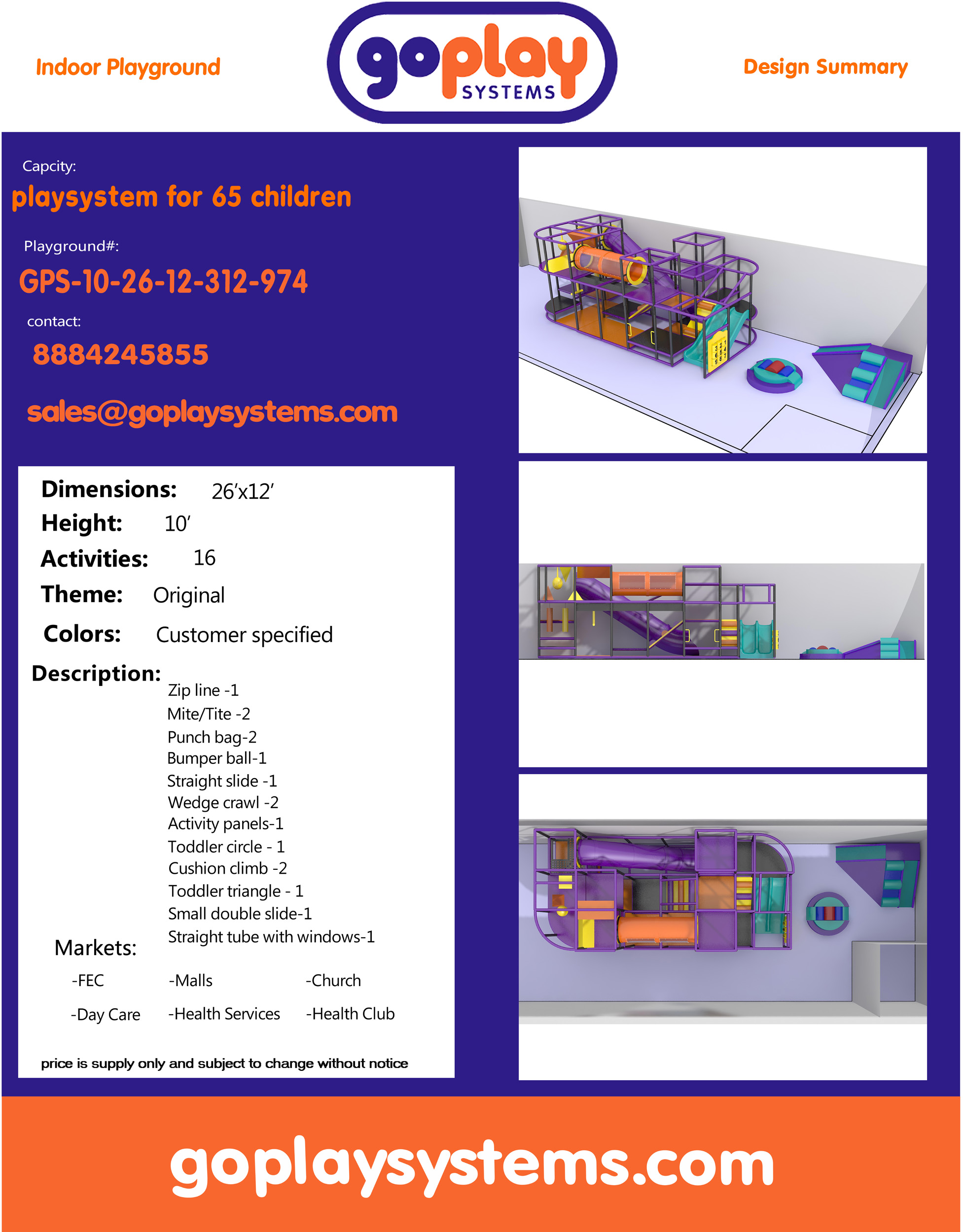 Indoor Playground GPS974 - 10 ft. H x 26 ft. W x 12 ft. - Image 2