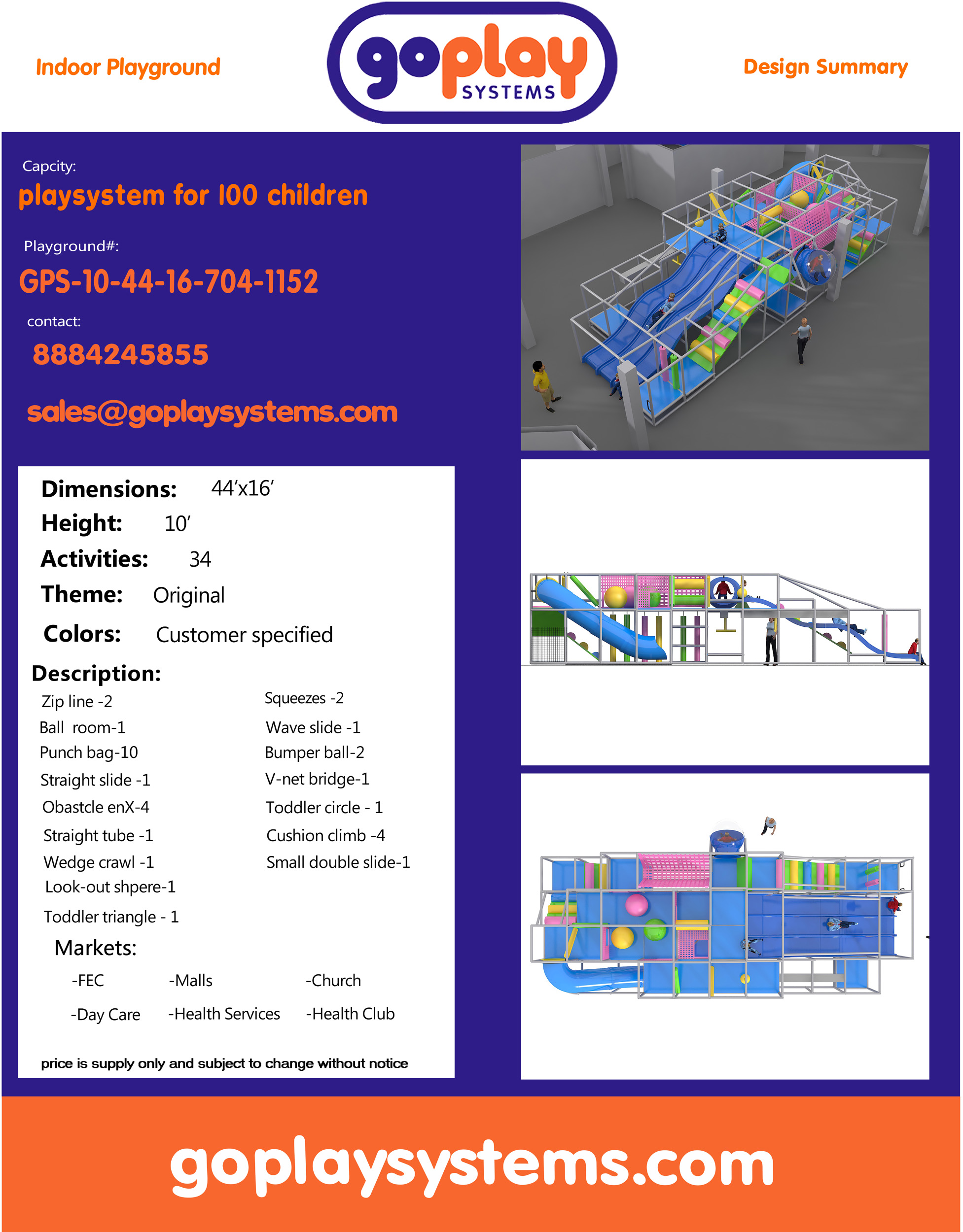 Parque infantil interior GPS1152 - 10 pies de alto x 44 pies de ancho x 16 pies. - Image 2