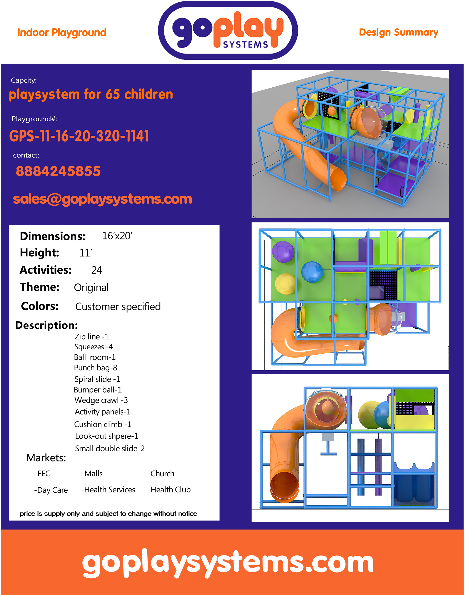Indoor Playground GPS1141 - 11 ft. H x 16 ft. W x 20 ft. - Image 2