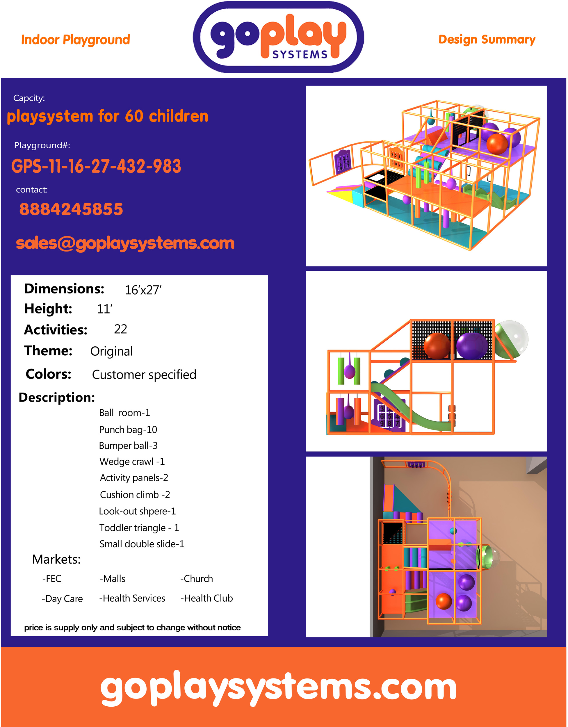 Indoor Playground GPS983 - 11 ft. H x 16 ft. W x 27 ft. - Image 2