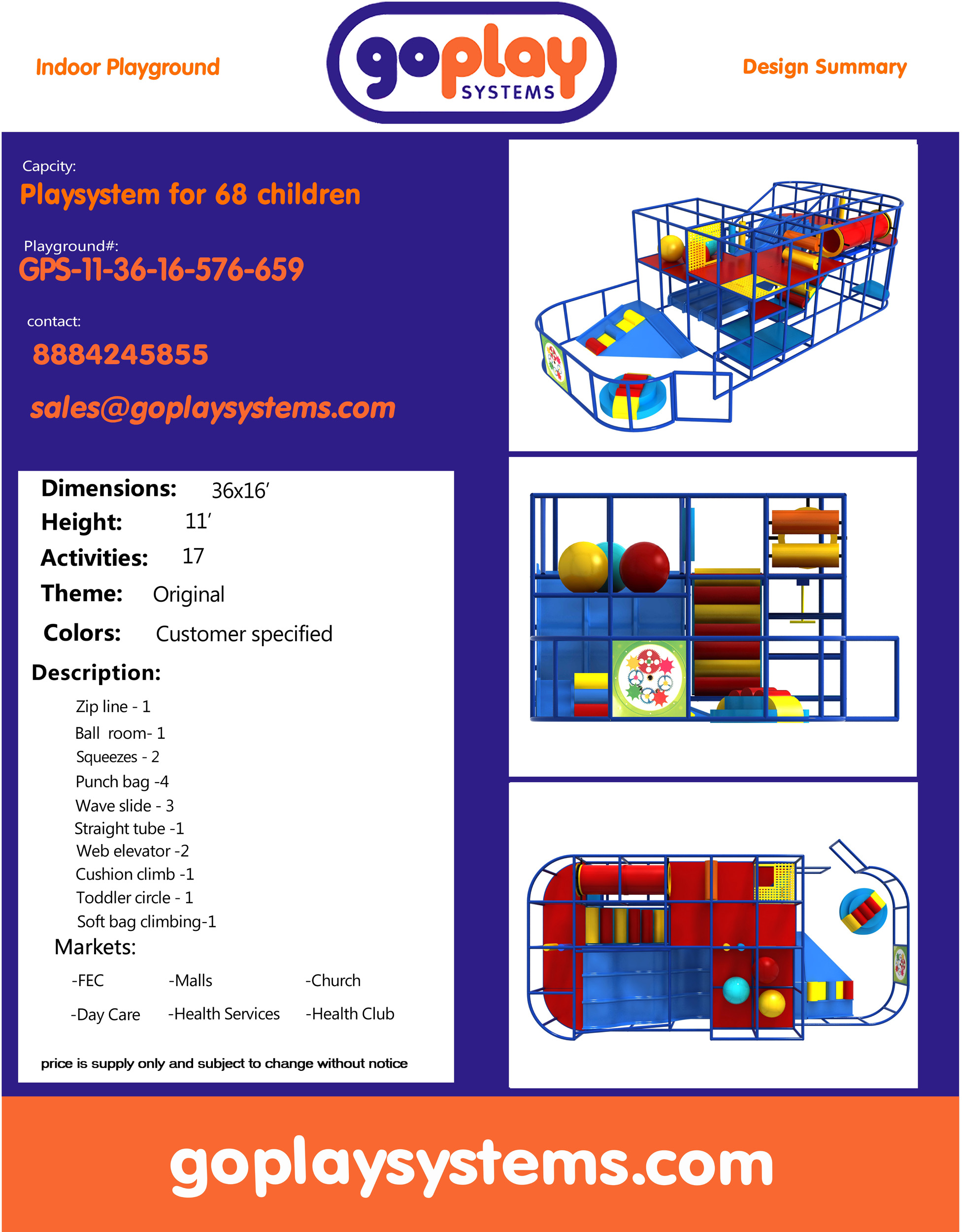 Indoor Playground GPS659 - 11 ft. H x 36 ft. W x 16 ft. - Image 2