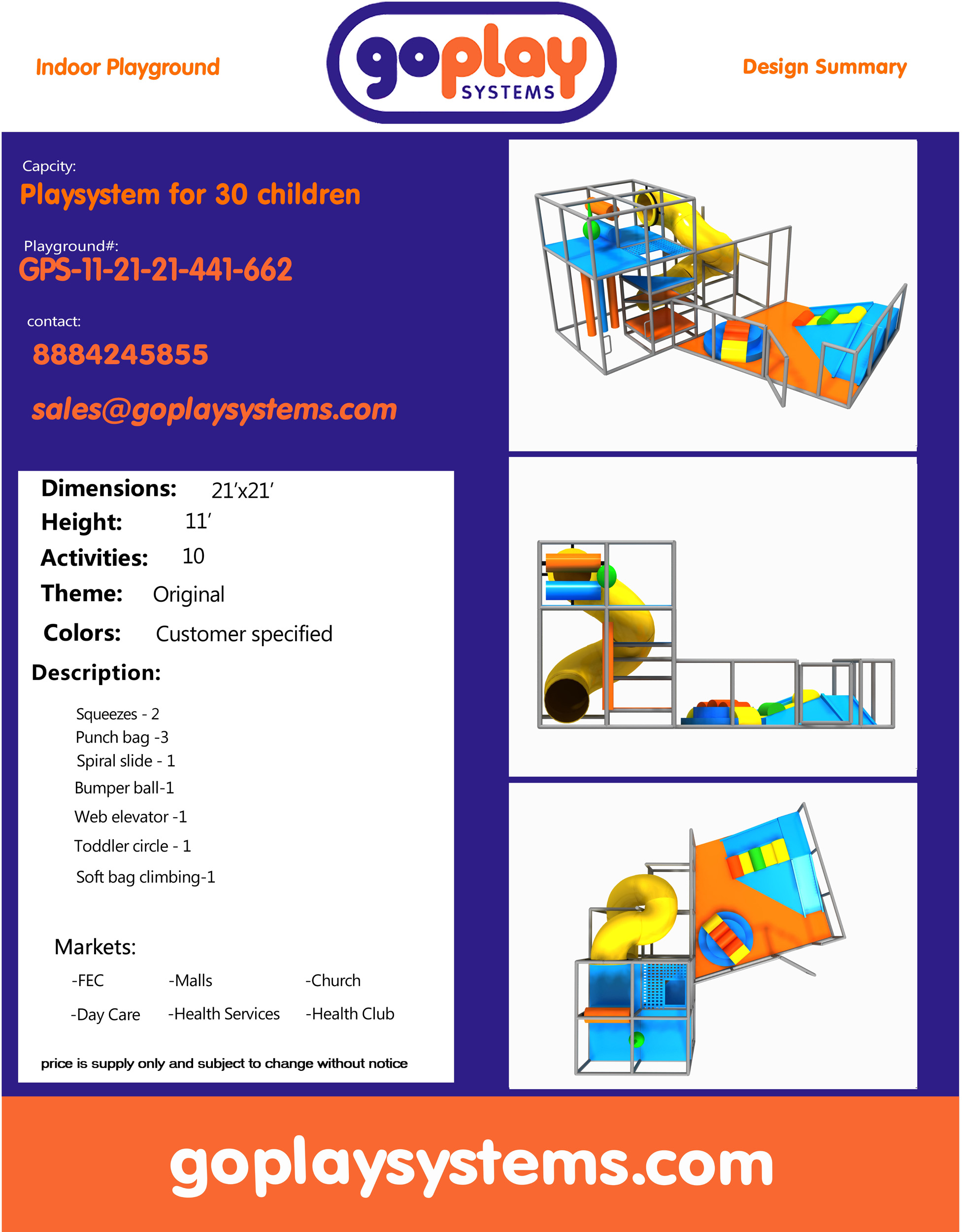 Indoor Playground GPS662 - 11 ft. H x 21 ft. W x 21 ft. - Image 2