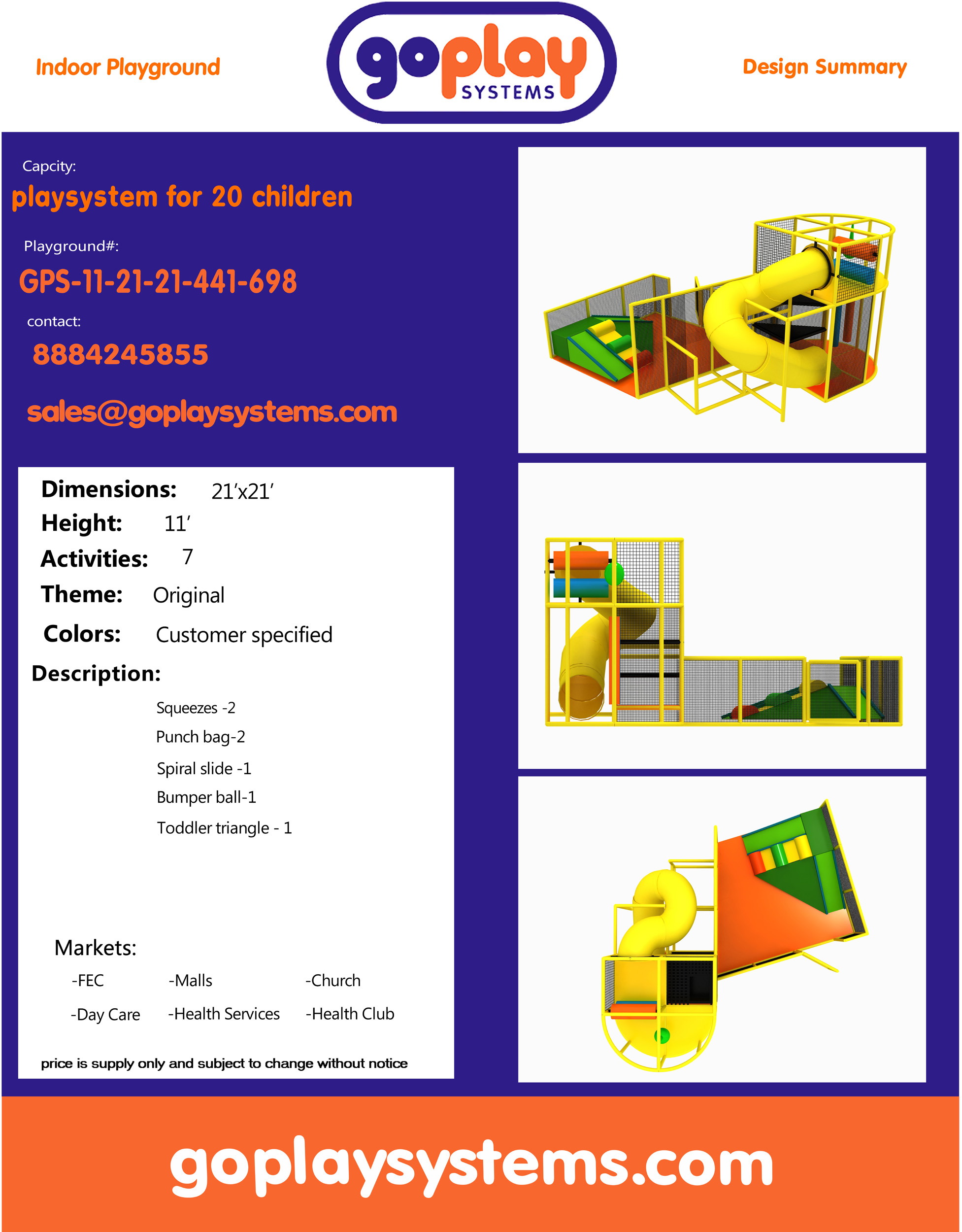 Indoor Playground GPS698 - 11 ft. H x 21 ft. W x 21 ft. - Image 2