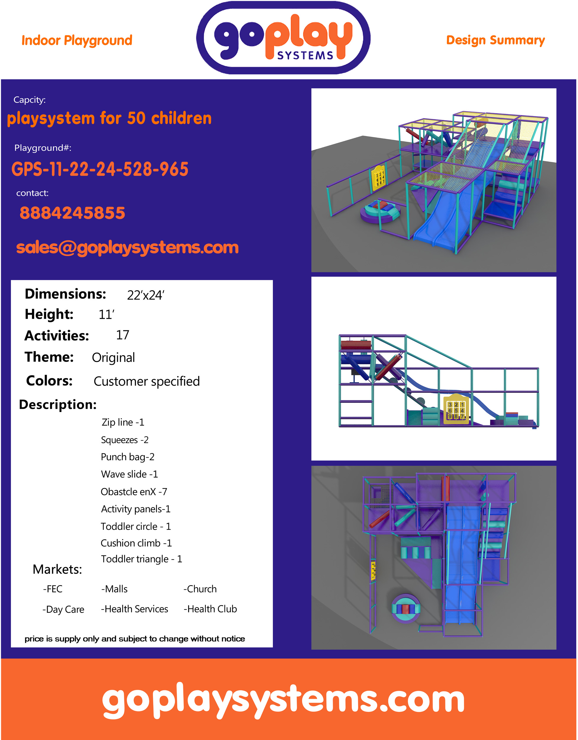 Indoor Playground GPS965 - 11 ft. H x 22 ft. W x 24 ft. - Image 2