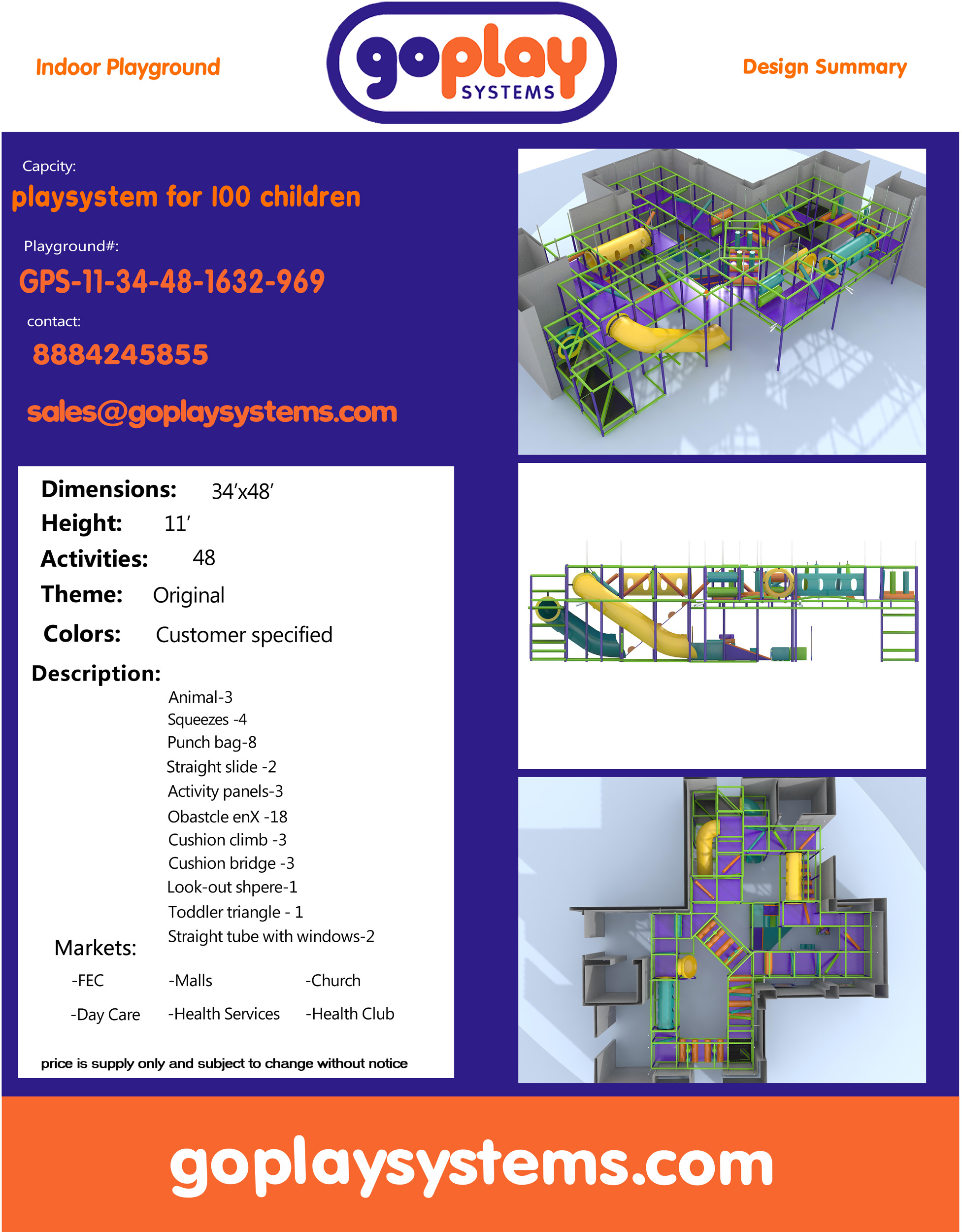 Indoor Playground GPS969 - 11 ft. H x 34 ft. W x 48 ft. - Image 2