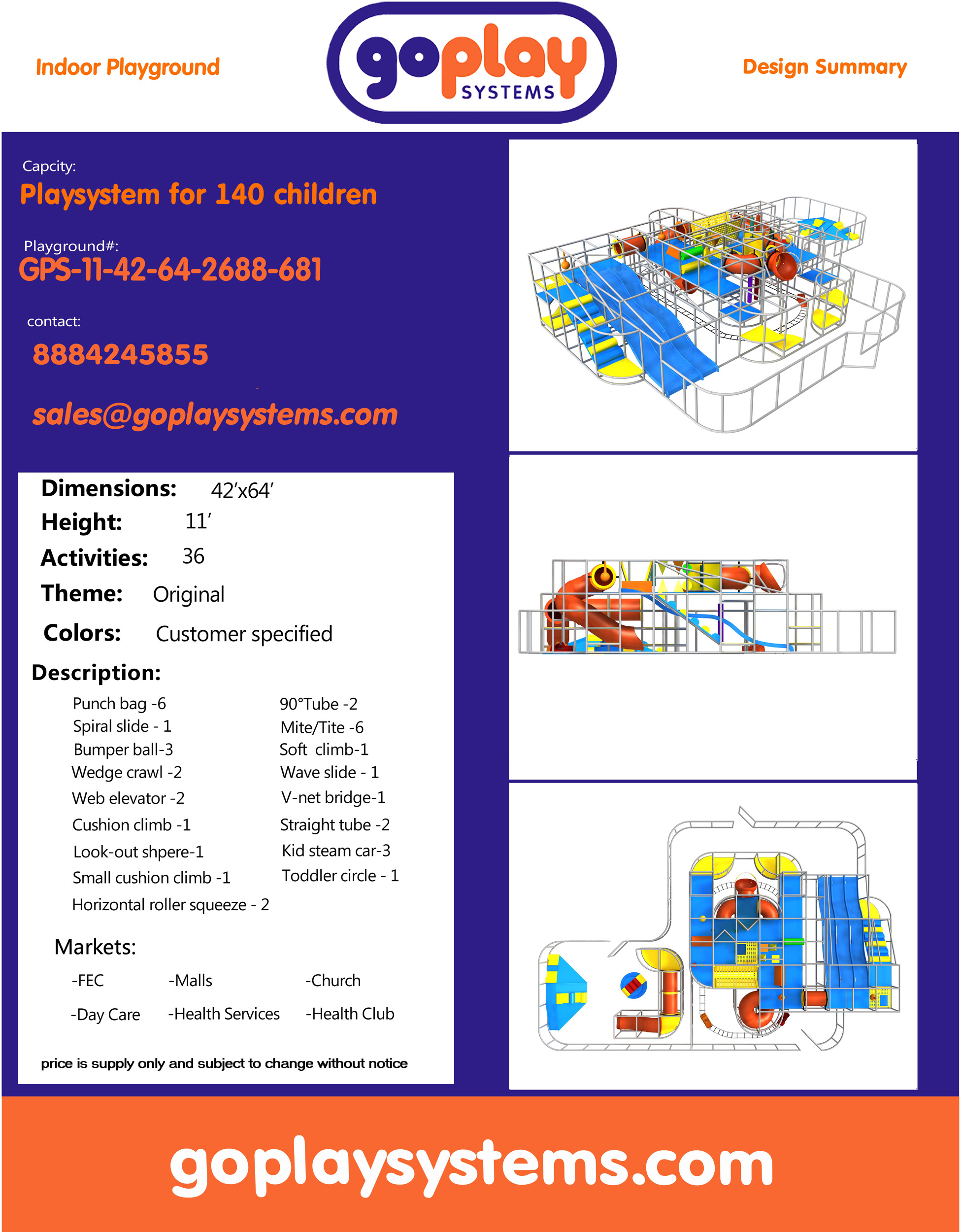 Indoor Playground GPS681 - 11 ft. H x 42 ft. W x 64 ft. - Image 2
