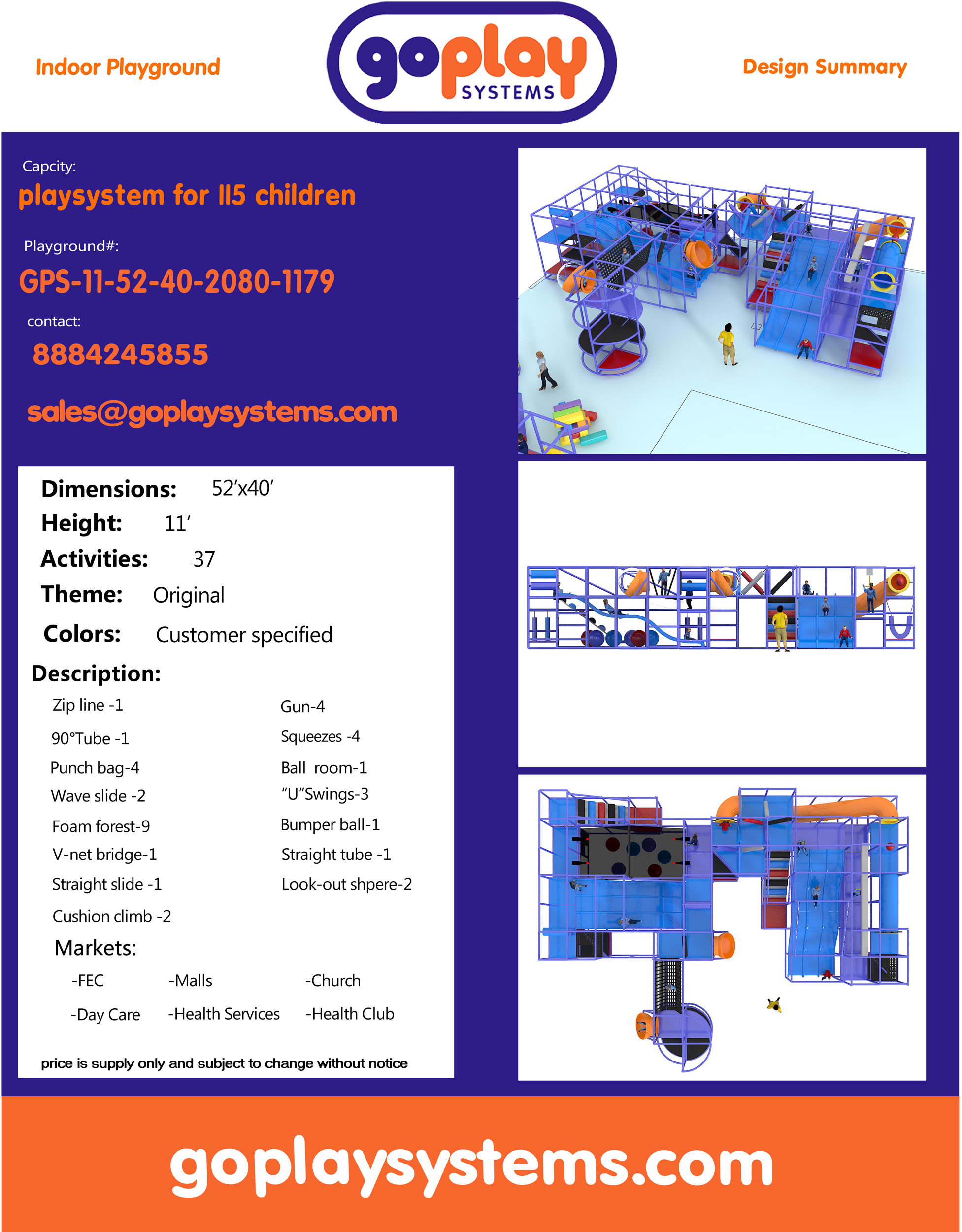 Indoor Playground GPS1179B - 11 ft. H x 52 ft. W x 40 ft. - Image 2