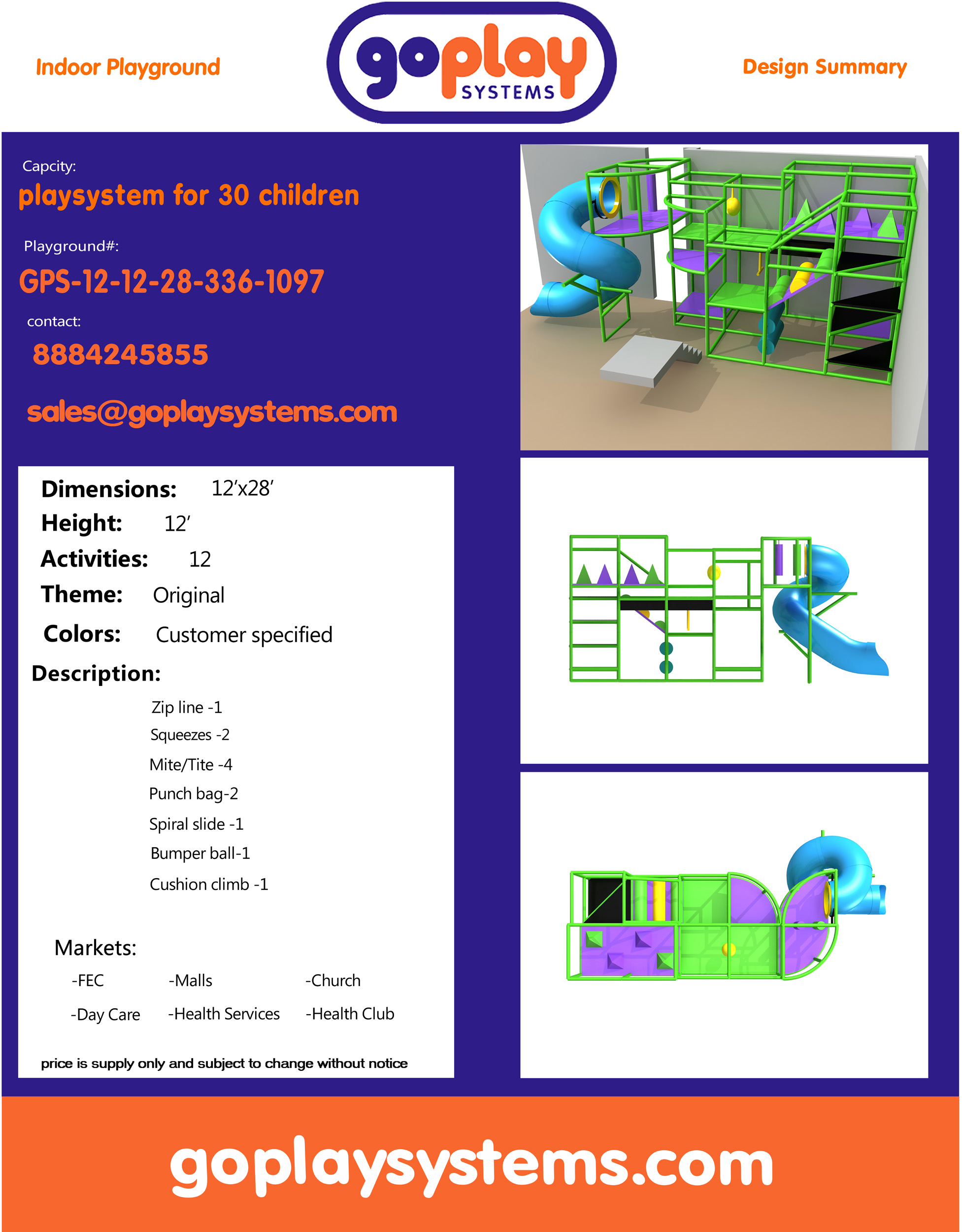 Indoor Playground GPS1097 - 12 ft. H x 12 ft. W x 28 ft. - Image 2