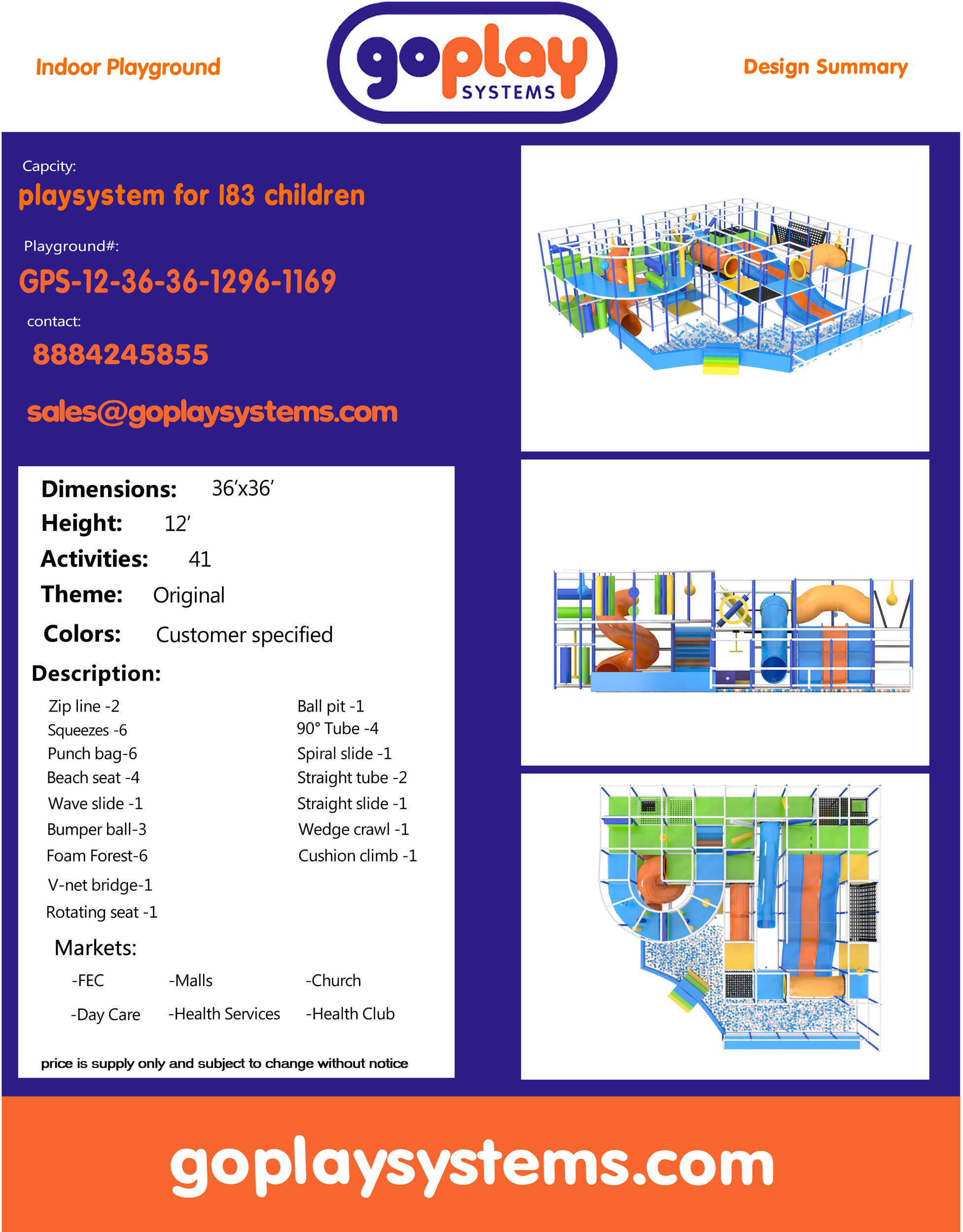 Indoor Playground GPS1169 - 12 ft. H x 36 ft. W x 36 ft. - Image 2