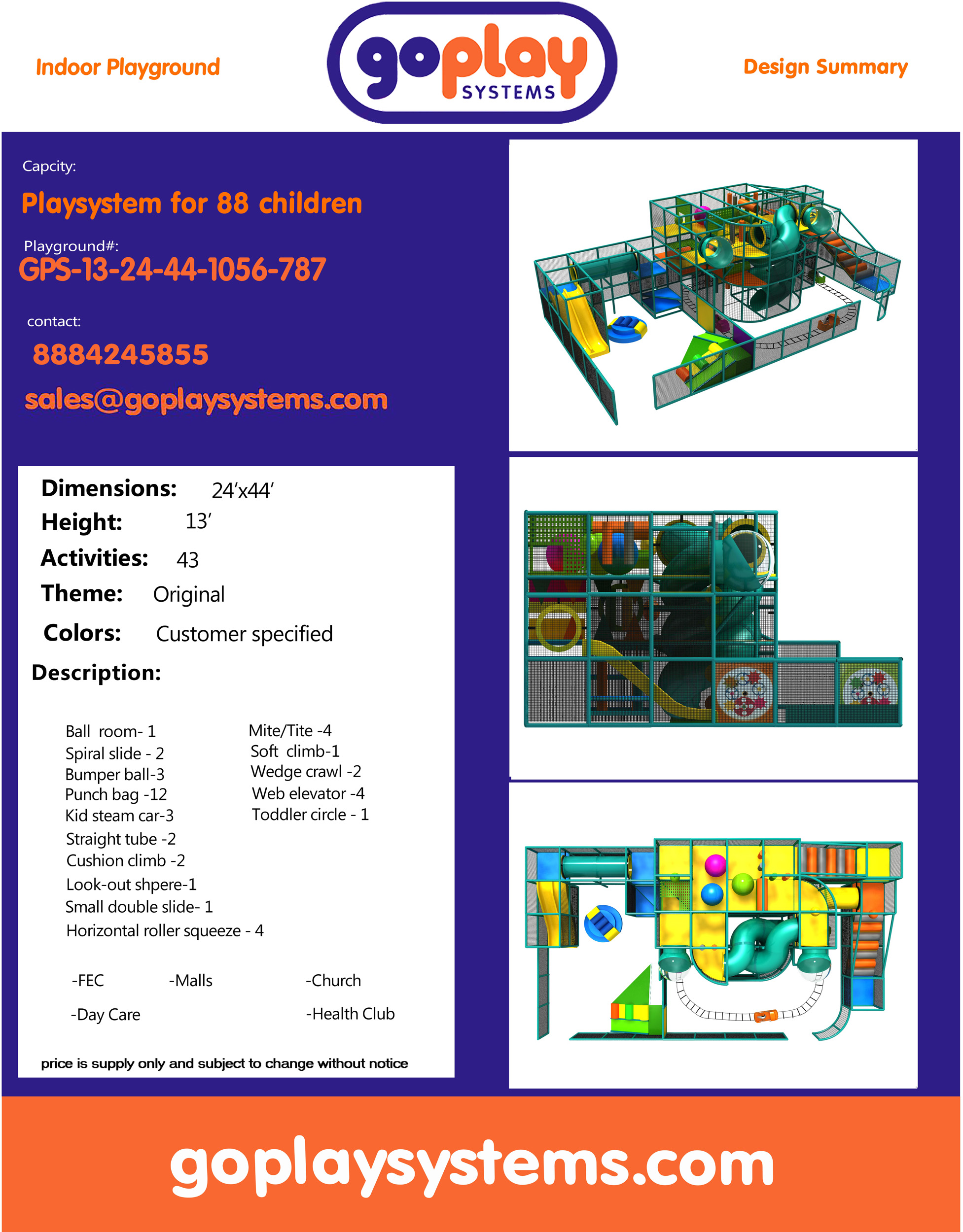 Indoor Playground GPS787 - 13 ft. H x 24 ft. W x 44 ft. - Image 2