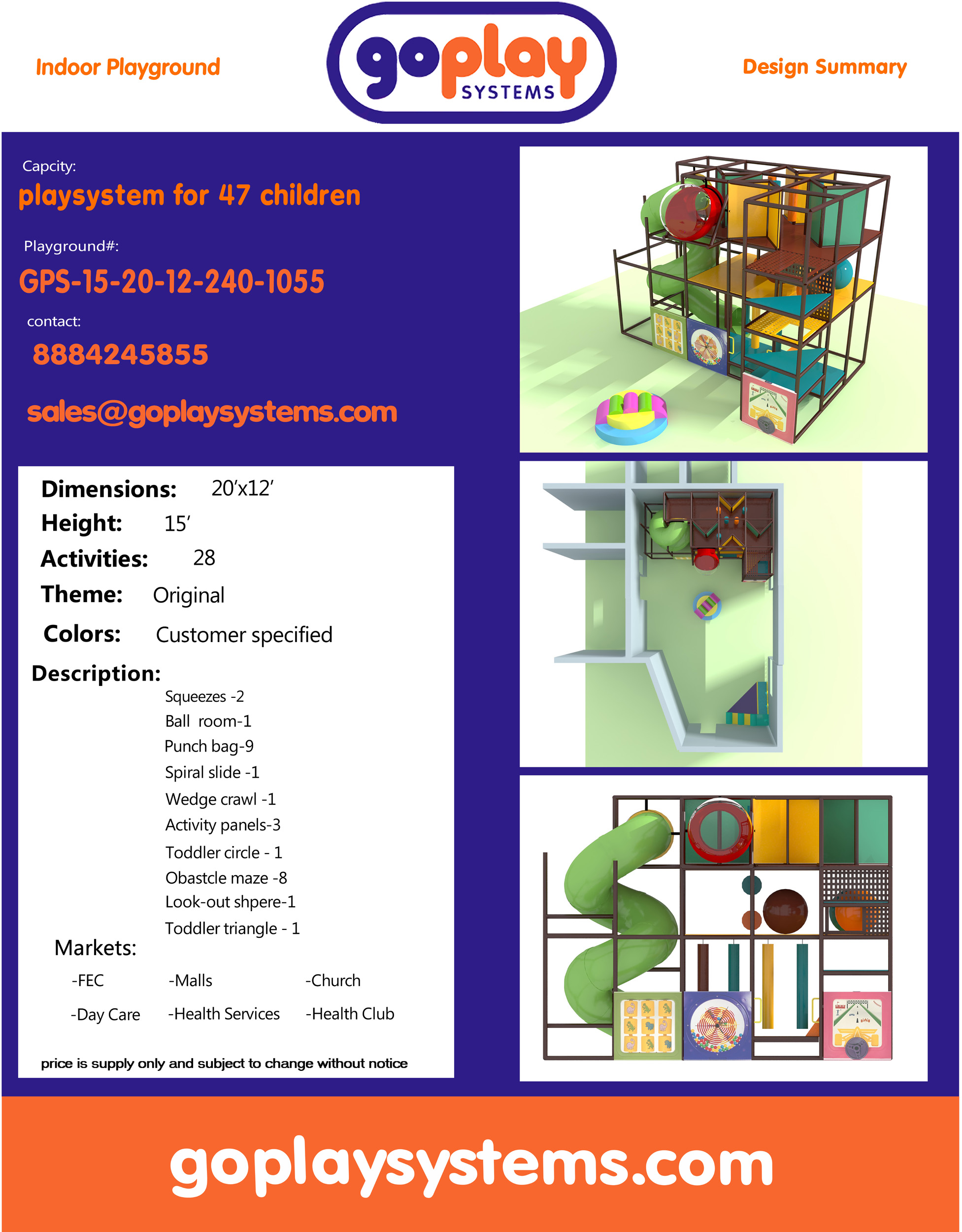 Indoor Playground GPS1055 - 15 ft. H x 20 ft. W x 12 ft. - Image 2