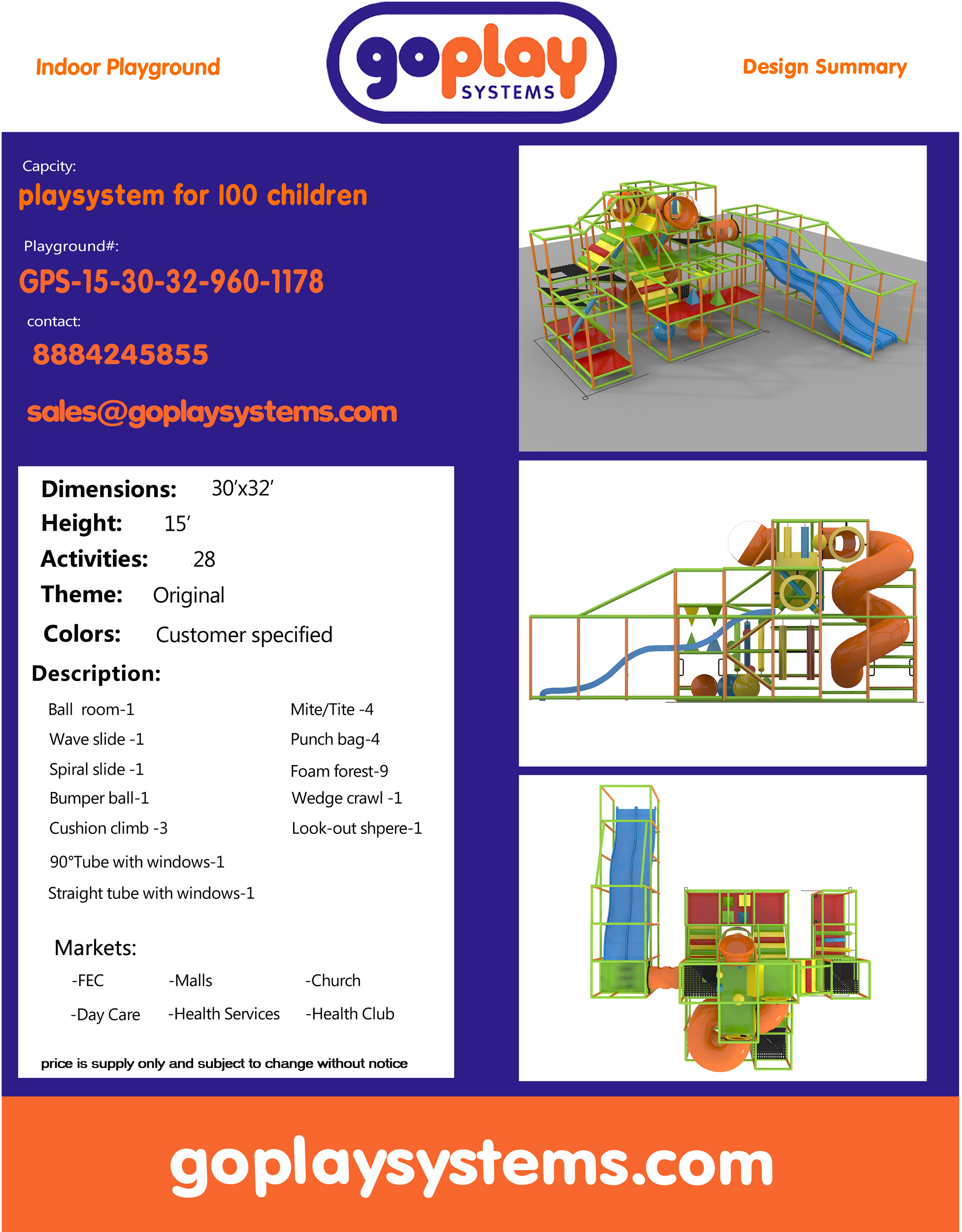 Parque infantil interior GPS1178 - 15 pies de alto x 30 pies de ancho x 32 pies. - Image 2