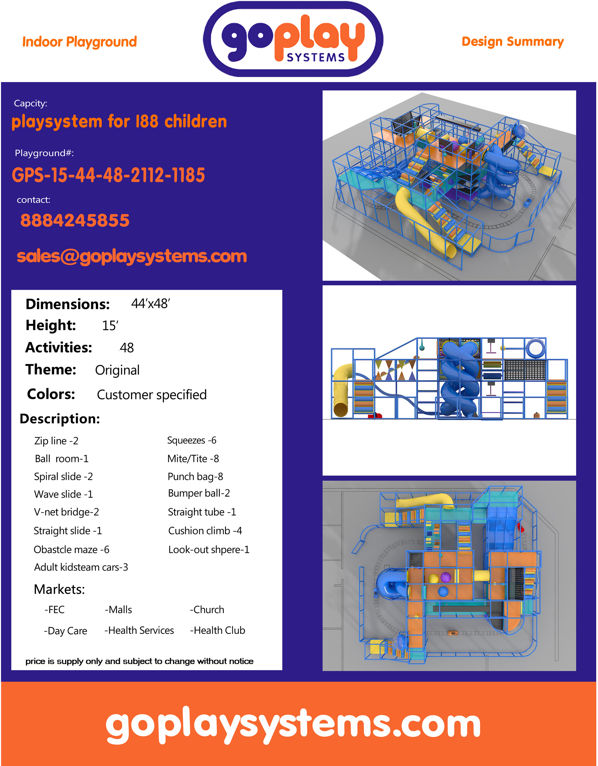 Indoor Playground GPS1185 - 15 ft. H x 44 ft. W x 48 ft. - Image 2
