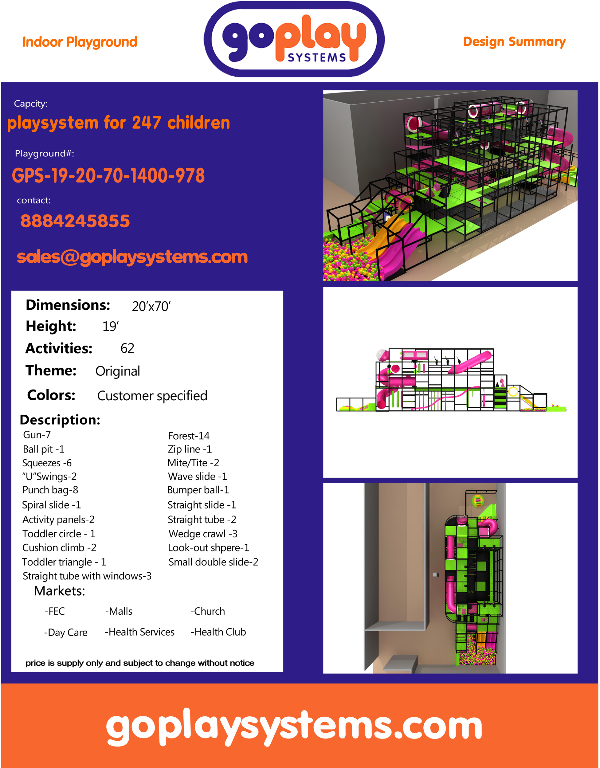 Indoor Playground GPS978 - 19 ft. H x 20 ft. W x 70 ft. - Image 2