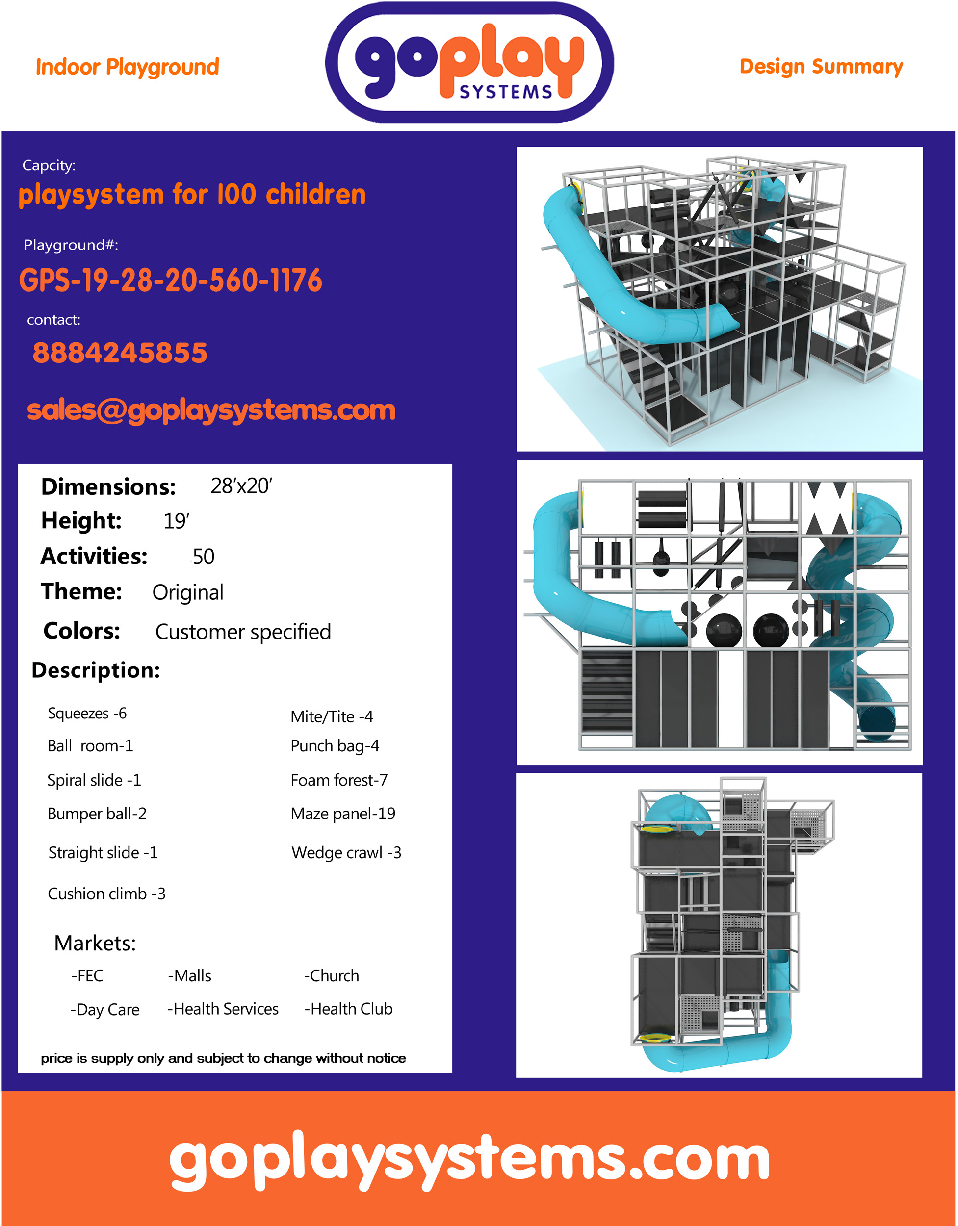 Indoor Playground GPS1176 - 19 ft. H x 28 ft. W x 20 ft. - Image 2