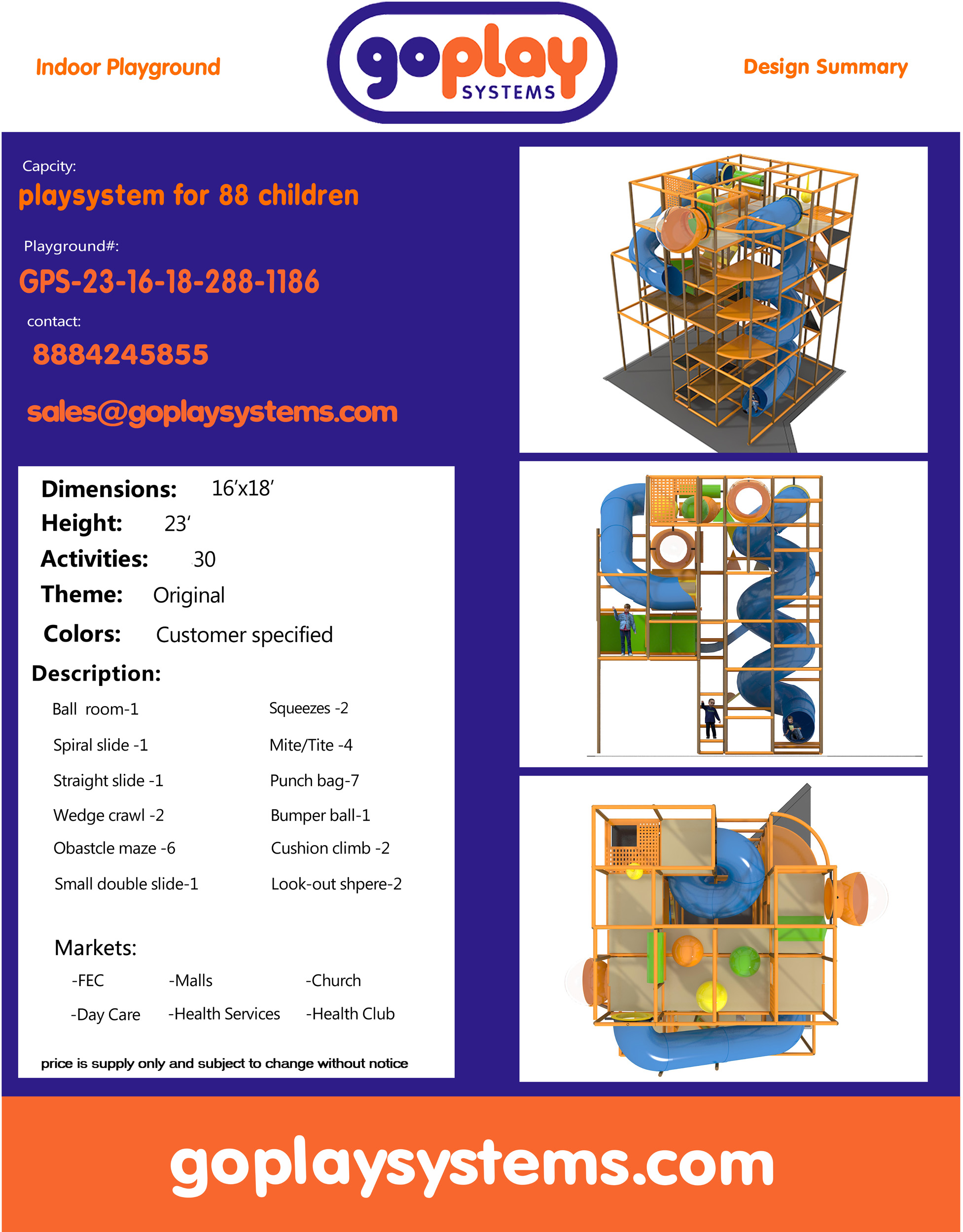 Indoor Playground GPS1186 - 23 ft. H x 16 ft. W x 18 ft. - Image 2