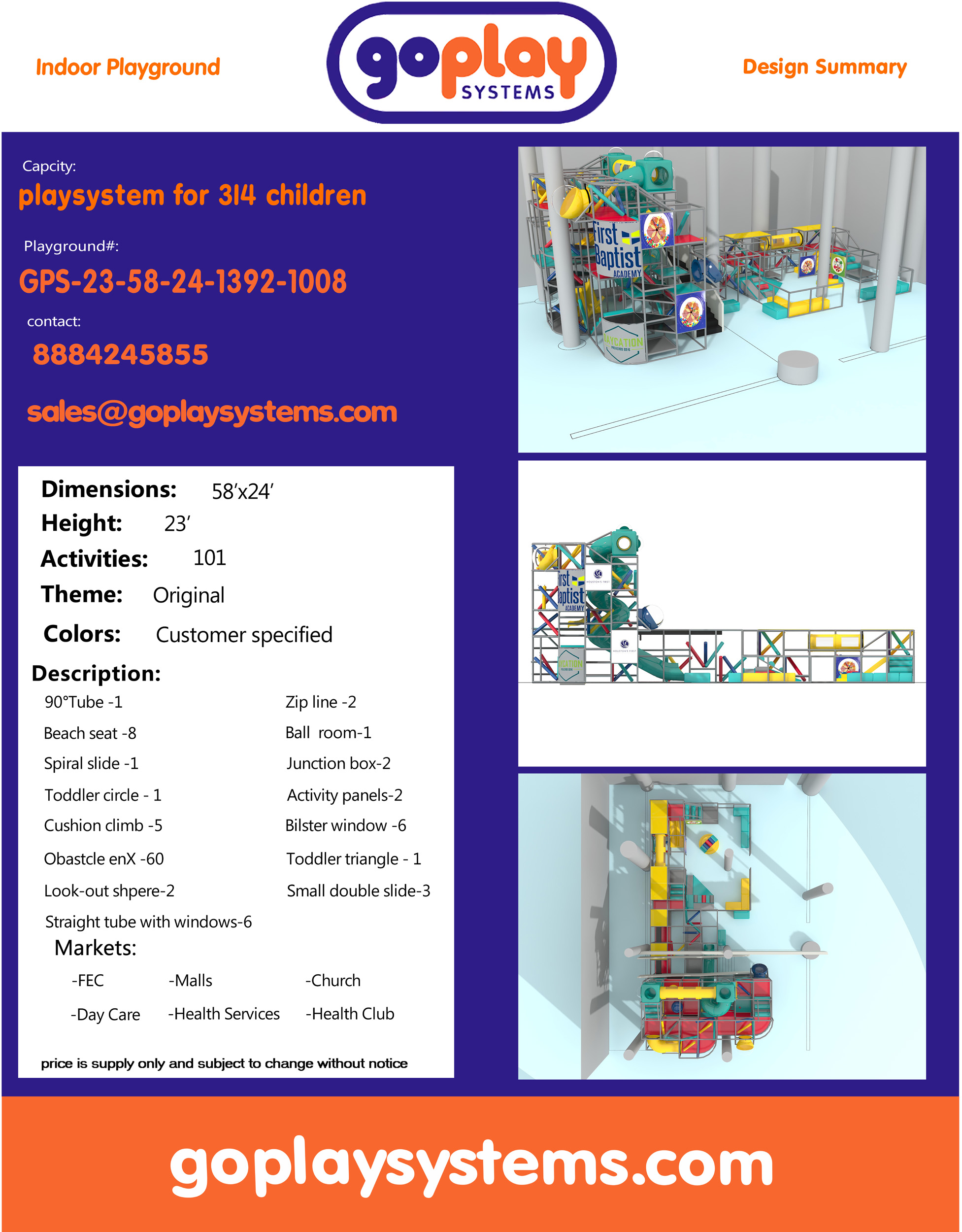 Indoor Playground GPS1008 - 23 ft. H x 58 ft. W x 24 ft. - Image 2