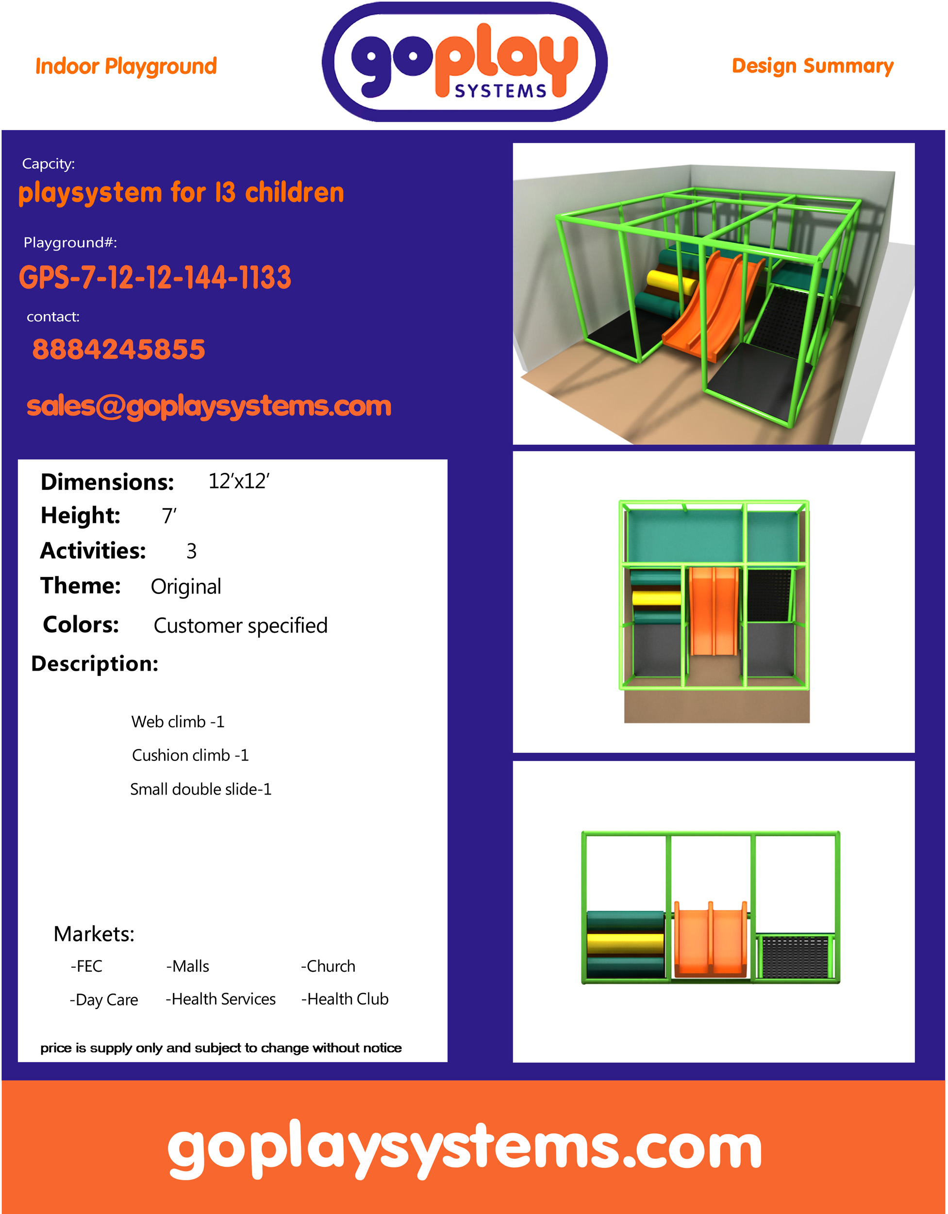Indoor Playground GPS1133 - 7 ft. H x 12 ft. W x 12 ft. - Image 2