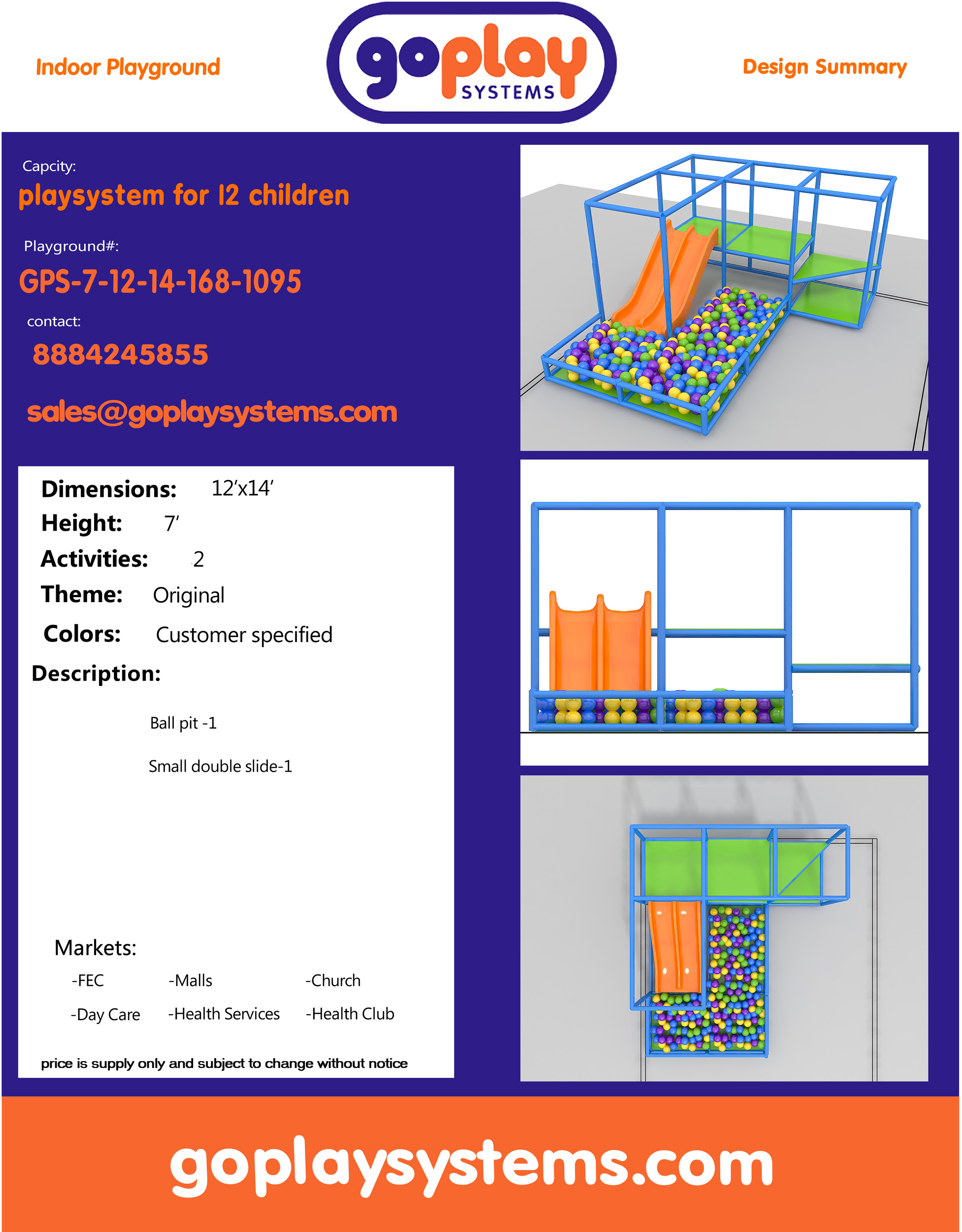 Indoor Playground GPS1095 - 7 ft. H x 12 ft. W x 14 ft. - Image 2