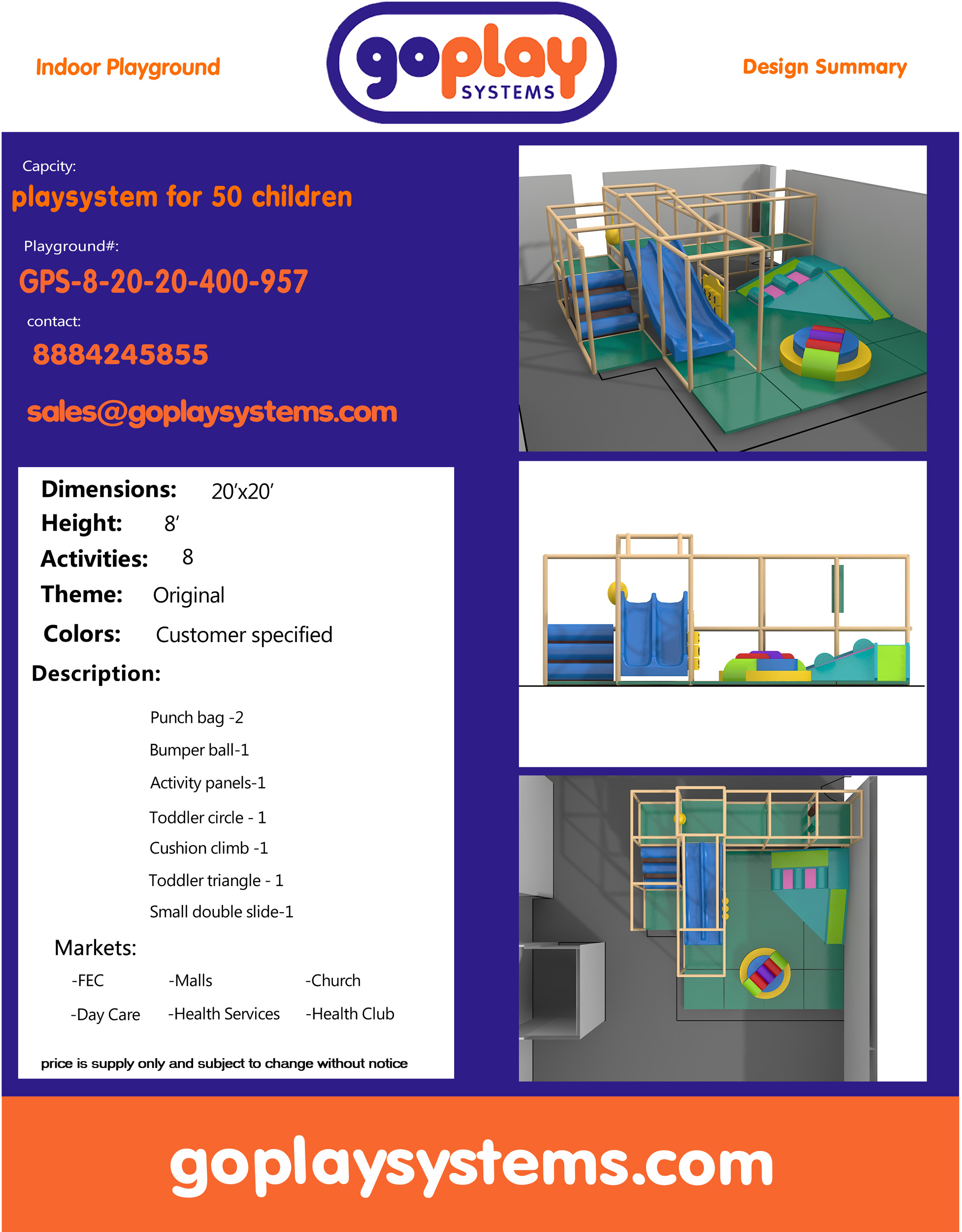 Indoor Playground GPS957 - 8 ft. H x 20 ft. W x 20 ft. - Image 2