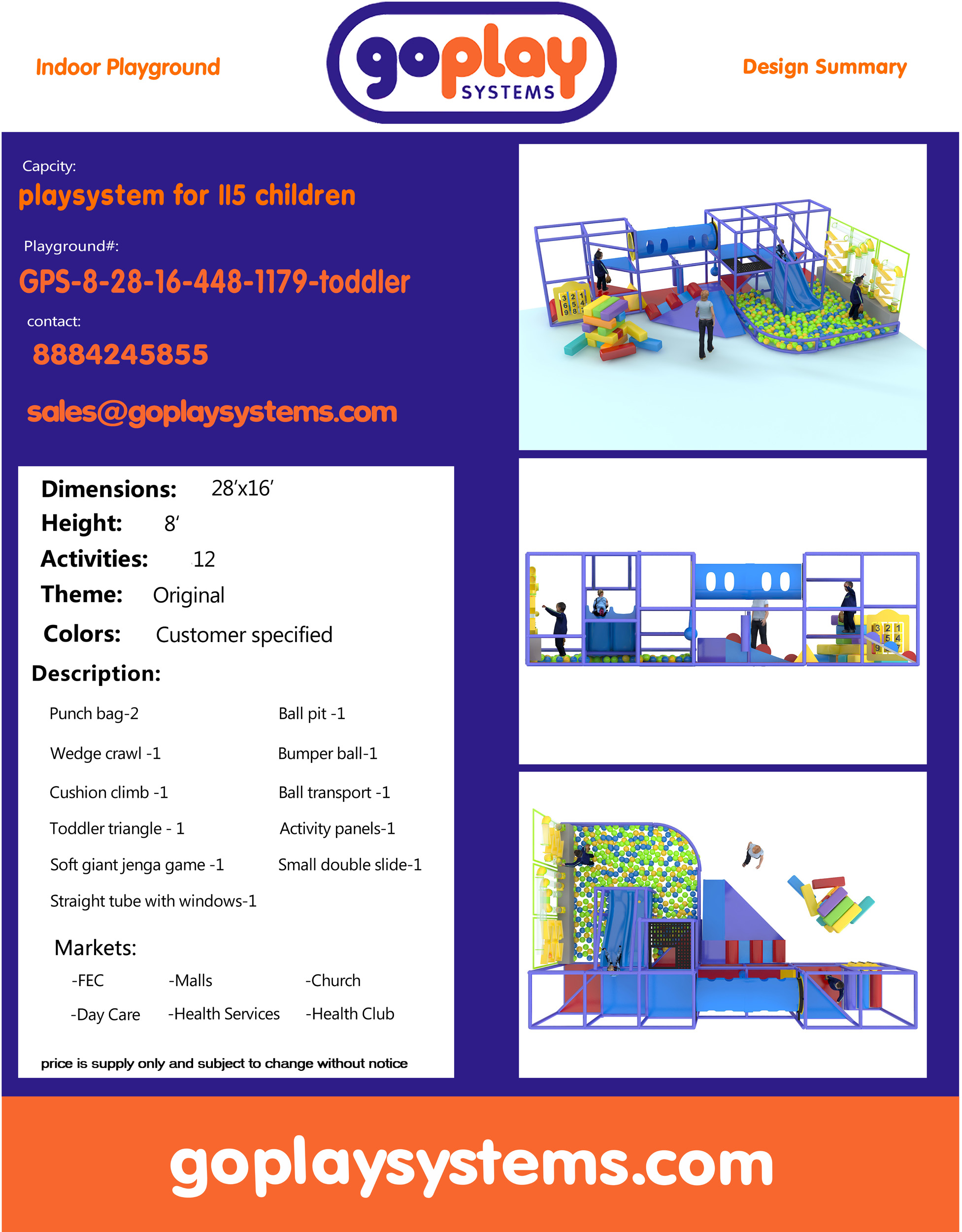 Indoor Playground GPS850 - 2 ft. H x 15 ft. W x 8 ft. - Image 2