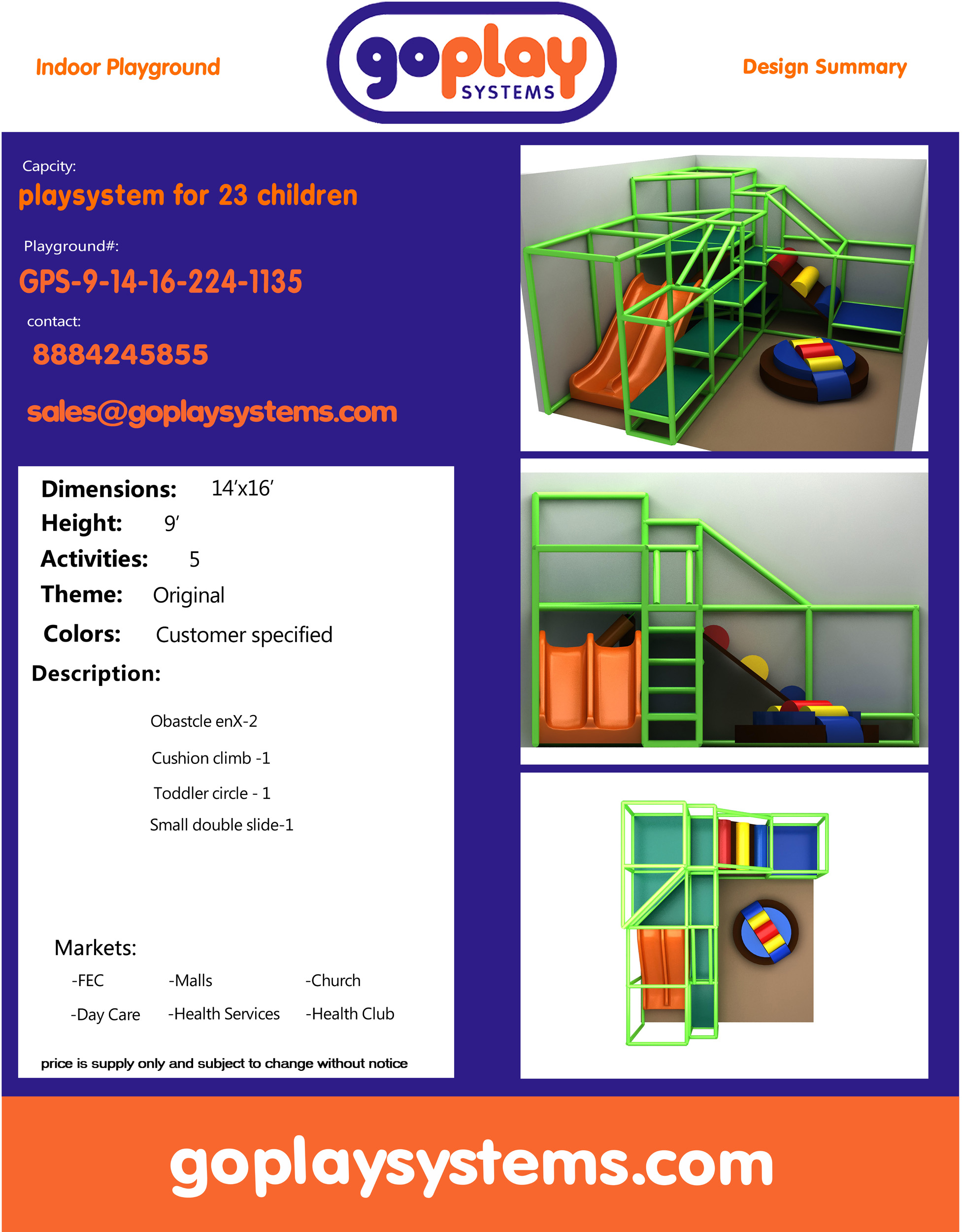 Indoor Playground GPS1135 - 9 ft. H x 14 ft. W x 16 ft. - Image 2