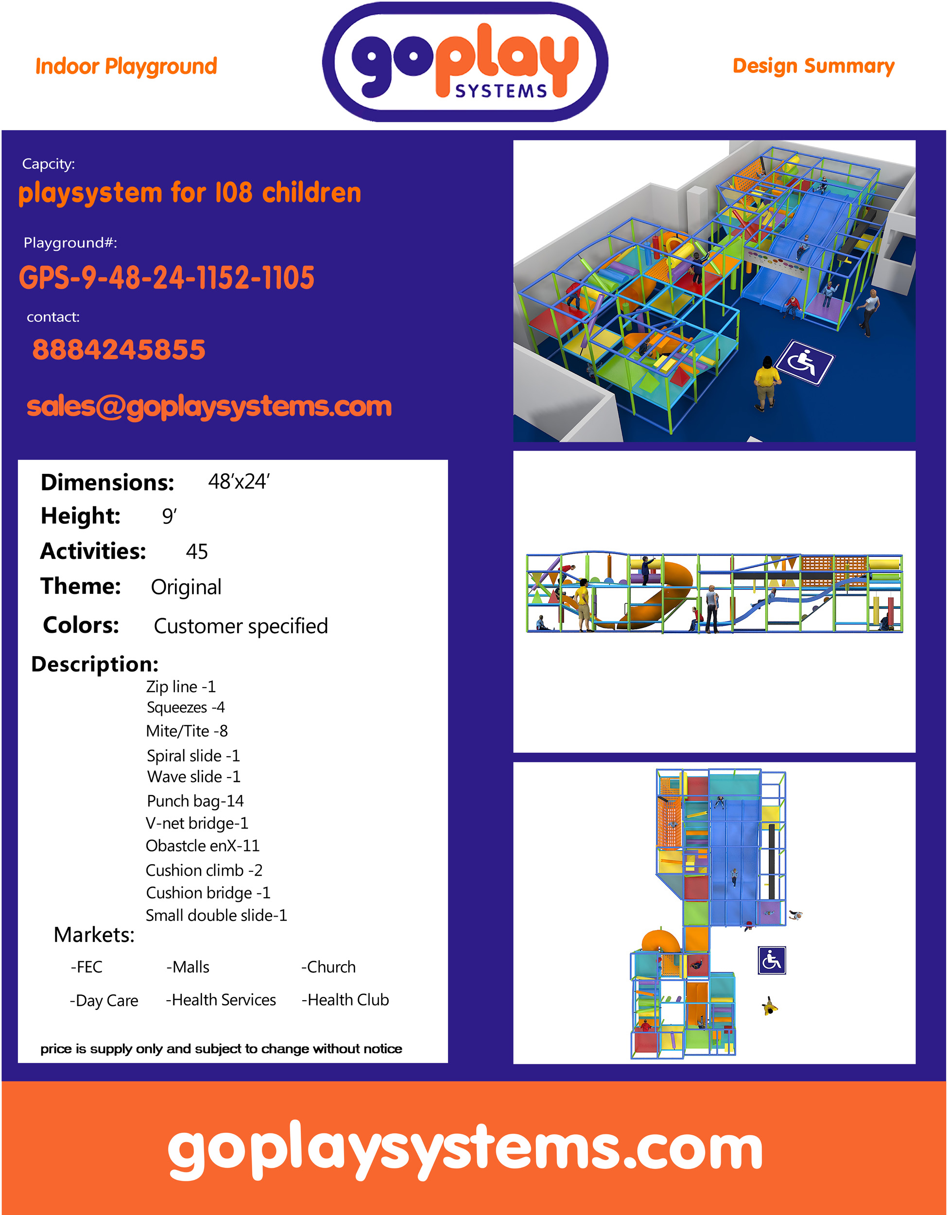 Indoor Playground GPS1105 - 9 ft. H x 48 ft. W x 24 ft. - Image 2