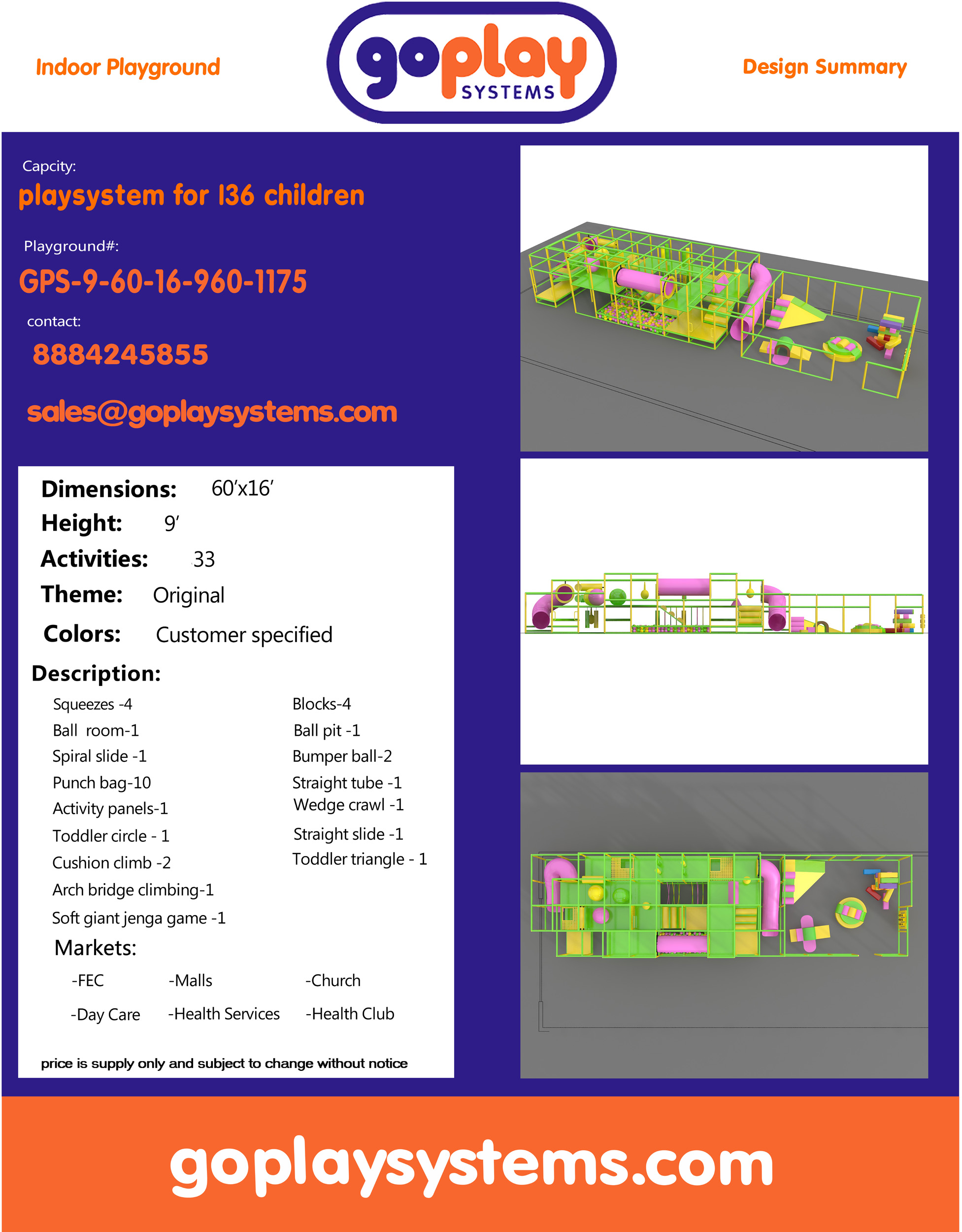 Indoor Playground GPS1175 - 9 ft. H x 60 ft. W x 16 ft. - Image 2
