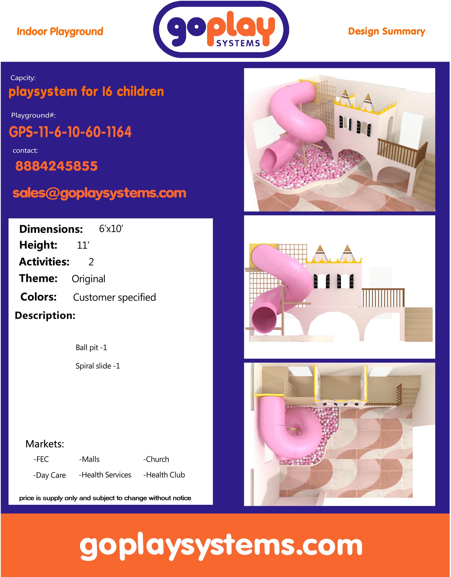 Indoor Playground GPS1164 - 11 ft. H x 6 ft. W x 10 ft. - Image 2