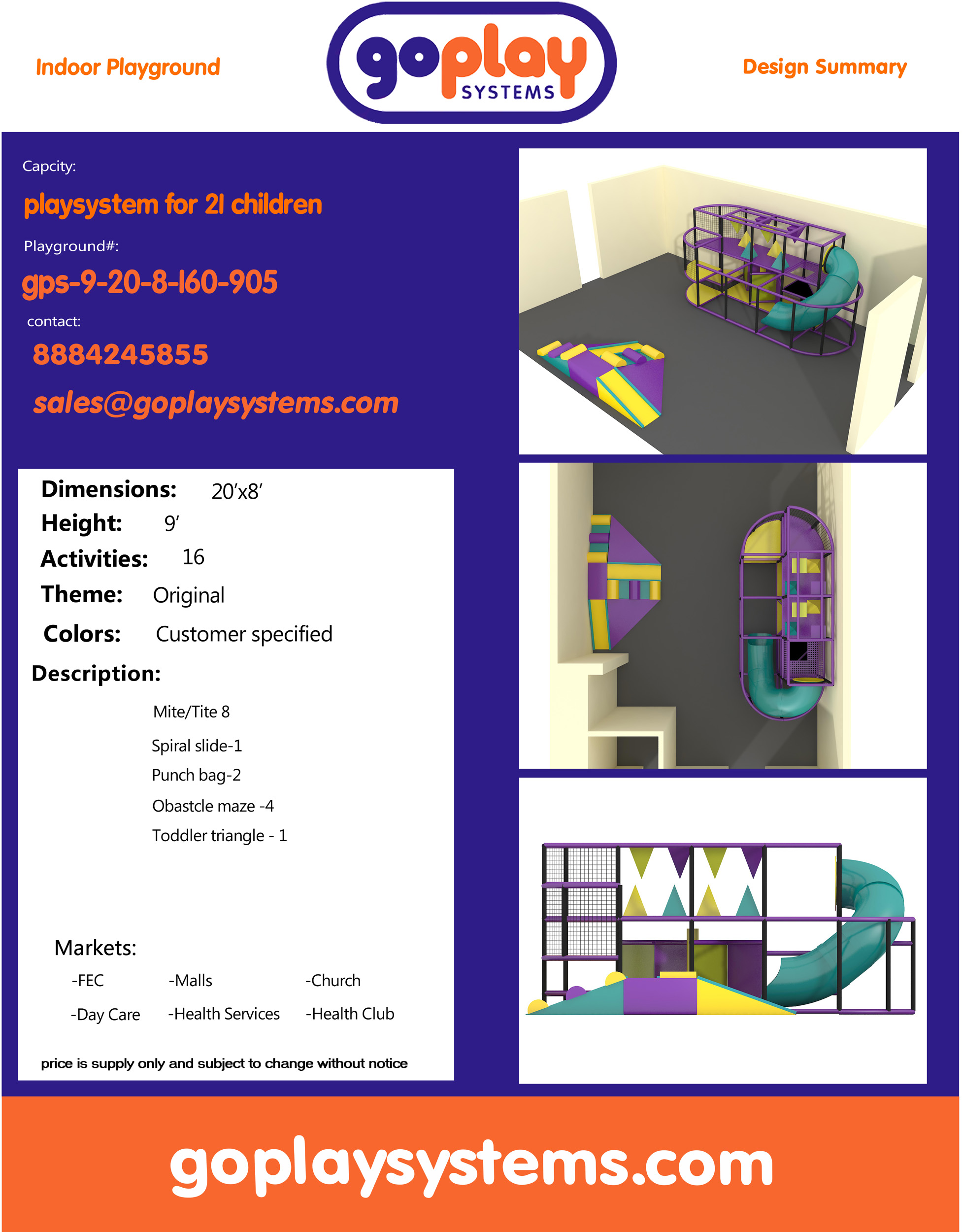 Indoor Playground GPS905 - 9 ft. H x 20 ft. W x 8 ft. - Image 2