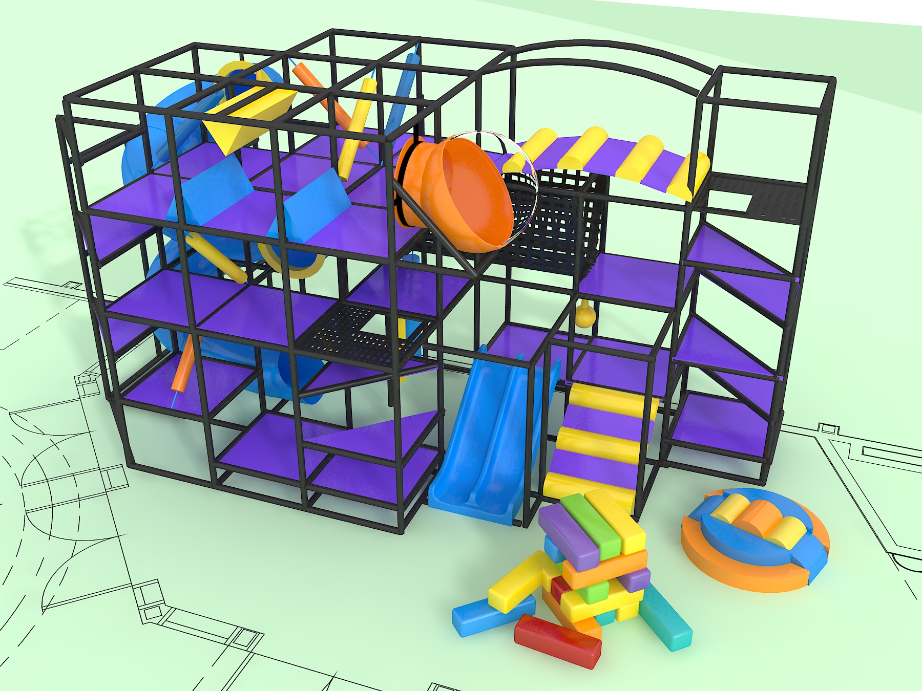 Indoor Playground GPS 1206 - 12ft. H x 15ft. W x 28ft. L