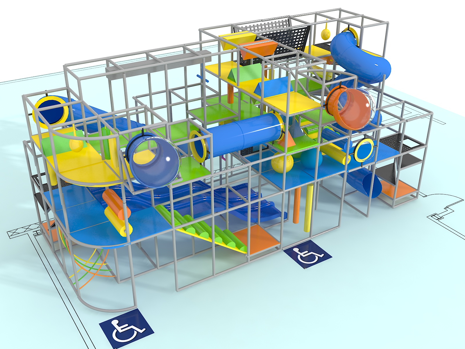 Indoor Playground GPS 1255 - 16ft. H x 19ft. W x 40ft. L
