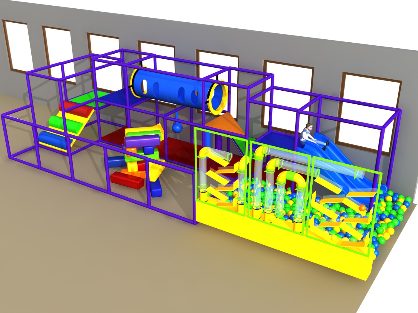 Indoor Playground GPS 1221 - 11ft. H x 8ft. W x 32ft. L